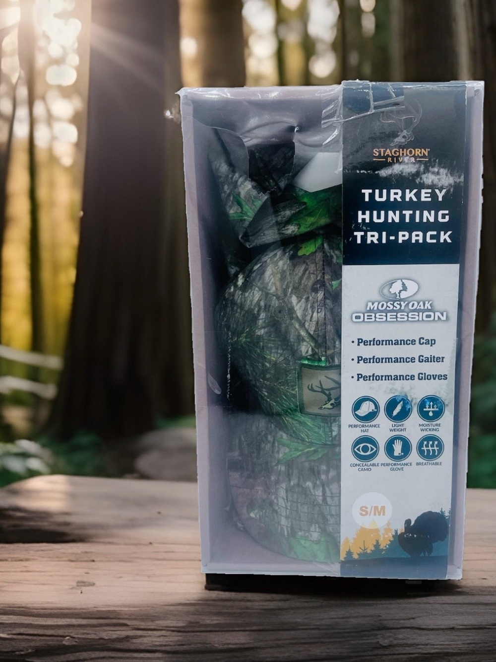 Mossy Oak Men's M Camo Turkey Hunting Tri-Pack (Cap/Gaiter/Gloves) NEW